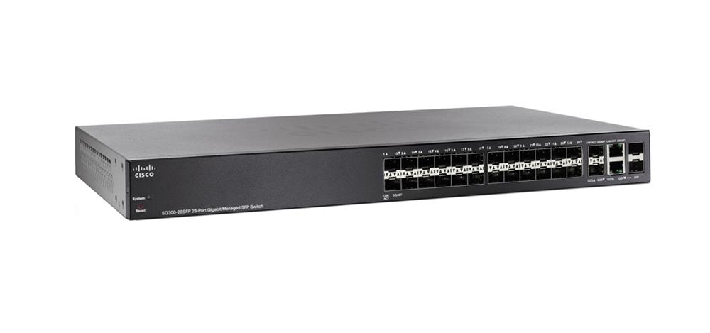 SG300-28SFP-K9-NA Cisco Small Business SG300-28SFP 28-Ports RJ-45 10/100/1000Base-T PoE Manageable Layer 3 Rack-mountable with Gigabit SFP Switch (Refurbished)