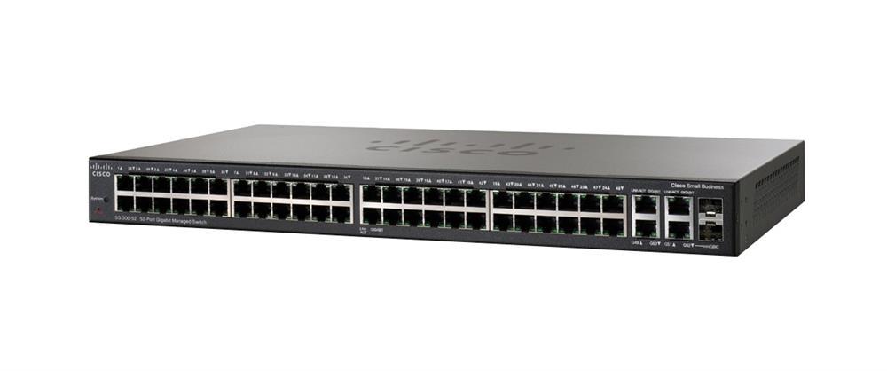 SG300-52P-K9-EU-RF Cisco SG300-52P 52-Ports 10/100/1000Base-T RJ-45 PoE+ Manageable Layer3 Desktop Switch with 2x Shared SFP Slots (Refurbished)