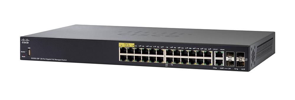 SG350-28P-K9 Cisco Series 28-Ports SFP 10/100/1000Base-T PoE+ Manageable Layer 3 Rack-mountable Gigabit Ethernet Switch (Refurbished)