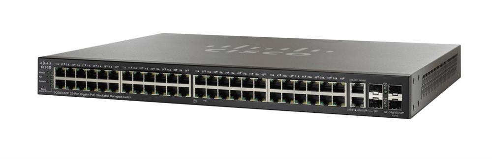 SG500-52P-K9-NA Cisco SG500-52P 52-Ports 10/100/1000 RJ-45 PoE Stackable Manageable Layer2 Rack-mountable Switch with 2x Combo Gigabit SFP Ports and 2x SFP Ports (Refurbished)
