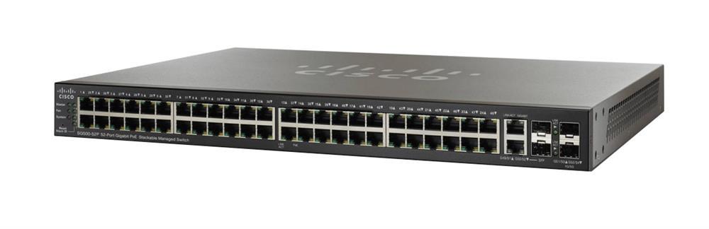 SG500-52P-K9 Cisco 52P 52-Ports 10/100/1000 RJ-45 PoE Stackable Manageable Layer2 Rack-mountable Switch with 2x Combo Gigabit SFP Ports and 2x SFP Ports (Refurbished)