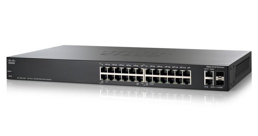 SLM224PT-EU Cisco 24-Ports 10/100Base-TX 12x RJ-45 Ports and 12x RJ-45 PoE Ports Manageable Layer2 Desktop Ethernet Switch with 2x Gigabit Ethernet Uplink and 2x Shared SFP Slots (Refurbished)