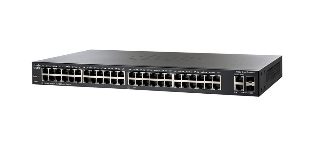 SLM248PT-NA Cisco SF200-48P 48-Ports Manageable Smart Switch 24x POE and 24x RJ-45 Ports with 2x Expansion Slots, 10/100/1000Base-T, 10/100Base-TX PoE Ports (Refurbished)