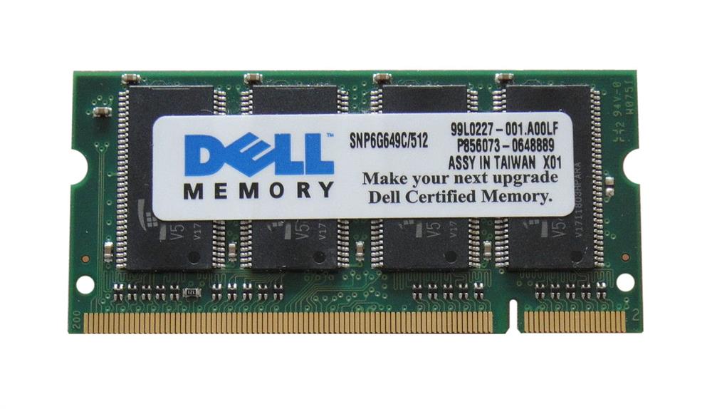 SNP6G649C Dell 512MB PC2700 DDR-333MHz non-ECC Unbuffered CL2.5 200-Pin SoDimm Memory Module