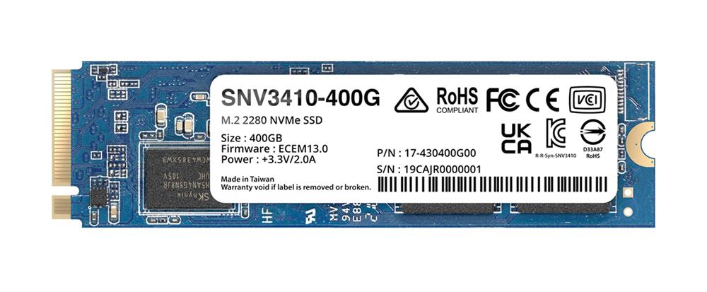 SNV3410-400G Synology SNV3000 400 GB Solid State Drive - M.2 2280 Internal - PCI Express NVMe (PCI Express NVMe 3.0 x4) - 491 TB TBW - 3000 MB/s Maximum Read Transfer 