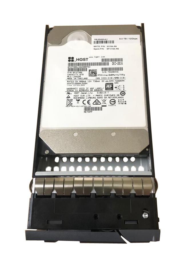 SP-318A-R6 NetApp 8TB 7200RPM SAS 12Gbps Nearline 3.5-inch Internal Hard Drive with Tray for DS4246