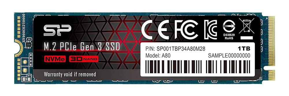 SP001TBP34A80M28 Silicon Power 1TB PCI Express NVMe 3.0 x4 M.2 Solid State Drive (SSD)
