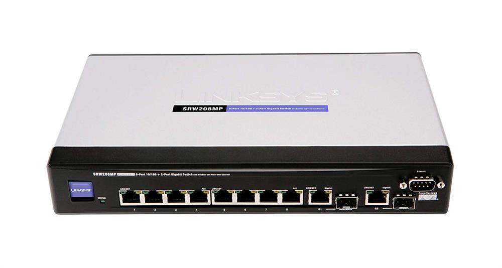 SRW208MPEU Cisco Linksys 8-Ports 10/100 POE (8-Port) Switch SNMP with Webview QOS 2x GBIC Ports (Refurbished)