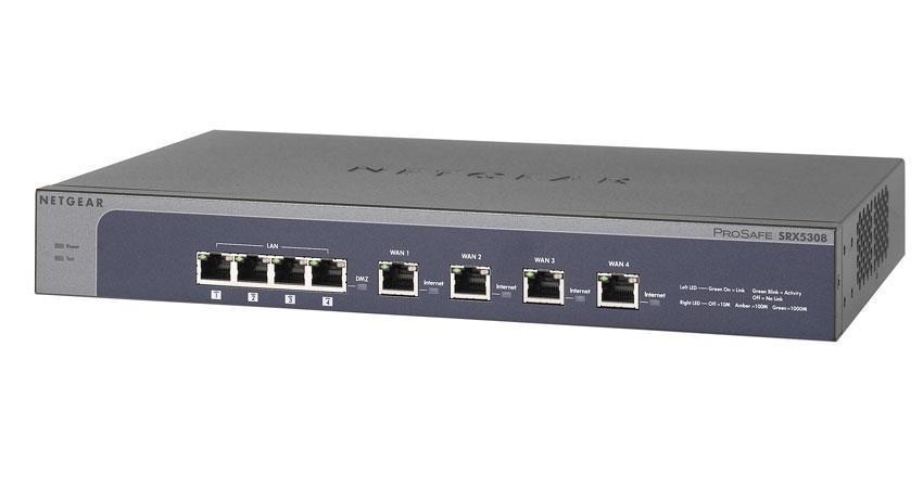 SRX5308 Netgear ProSafe Quad WAN Gigabit SSL VPN Firewall Port Scan Detection MAC Address Blocking, UDP Flood Stateful Packet Filtering, URL Filtering, Proxy Blocking, Cookie Blocking, Keyword Filtering (Refurbished)