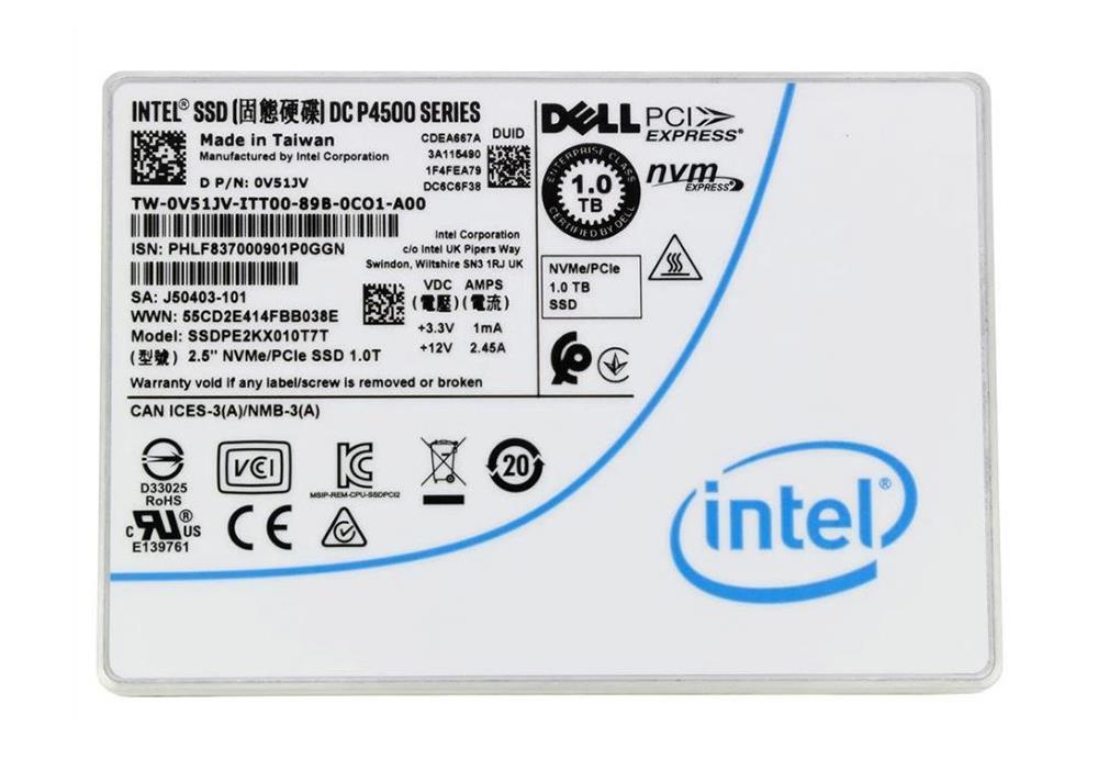 SSDPE2KX010T7T Intel DC P4500 1TB TLC PCI Express 3.1 x4 NVMe 2.5-Inch Solid State Drive (SSD)