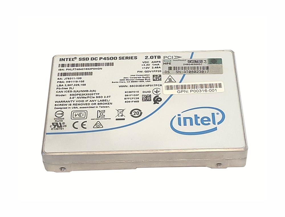 SSDPE2KX020T7K Intel DC P4500 Series 2TB TLC PCI Express 3.1 x4 NVMe (AES-256 / PLP) U.2 2.5-inch Internal Solid State Drive (SSD)