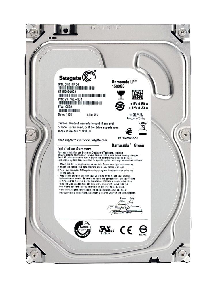 ST1500DL003 Seagate Barracuda Green 1.5TB 5900RPM SATA 6Gbps 64MB Cache 3.5-inch Internal Hard Drive