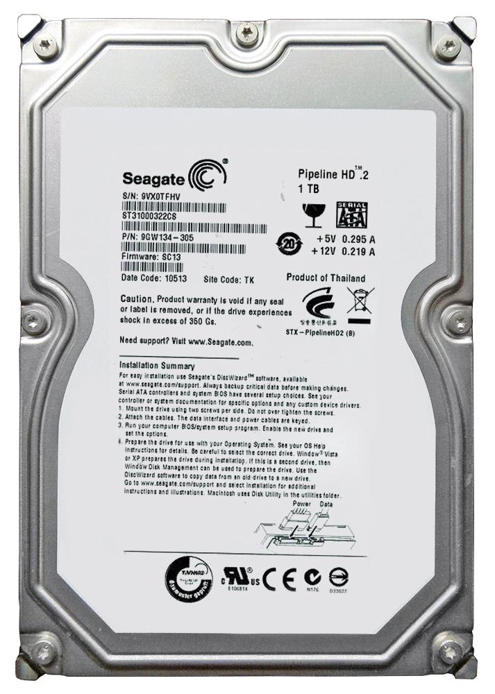 ST31000322CS Seagate Pipeline HD.2 1TB 5900RPM SATA 3Gbps 8MB Cache 3.5-inch Internal Hard Drive