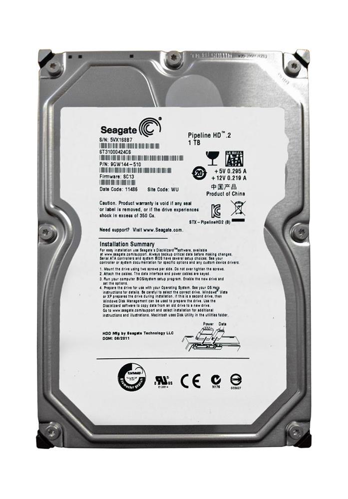 ST31000424CS-IM Seagate Pipeline HD.2 1TB 5900RPM SATA 3Gbps 16MB Cache 3.5-inch Internal Hard Drive