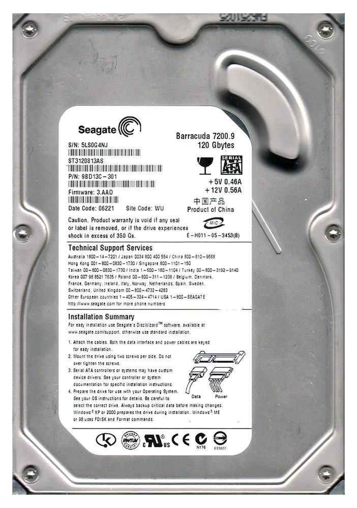 ST3120813AS Seagate Barracuda 7200.9 120GB 7200RPM SATA 3Gbps 8MB Cache 3.5-inch Internal Hard Drive