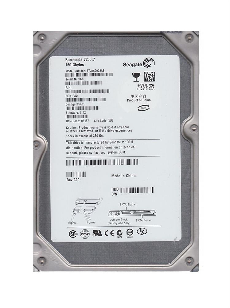 ST3160023AS Seagate Barracuda 7200.7 160GB 7200RPM SATA 1.5Gbps 8MB Cache 3.5-inch Internal Hard Drive