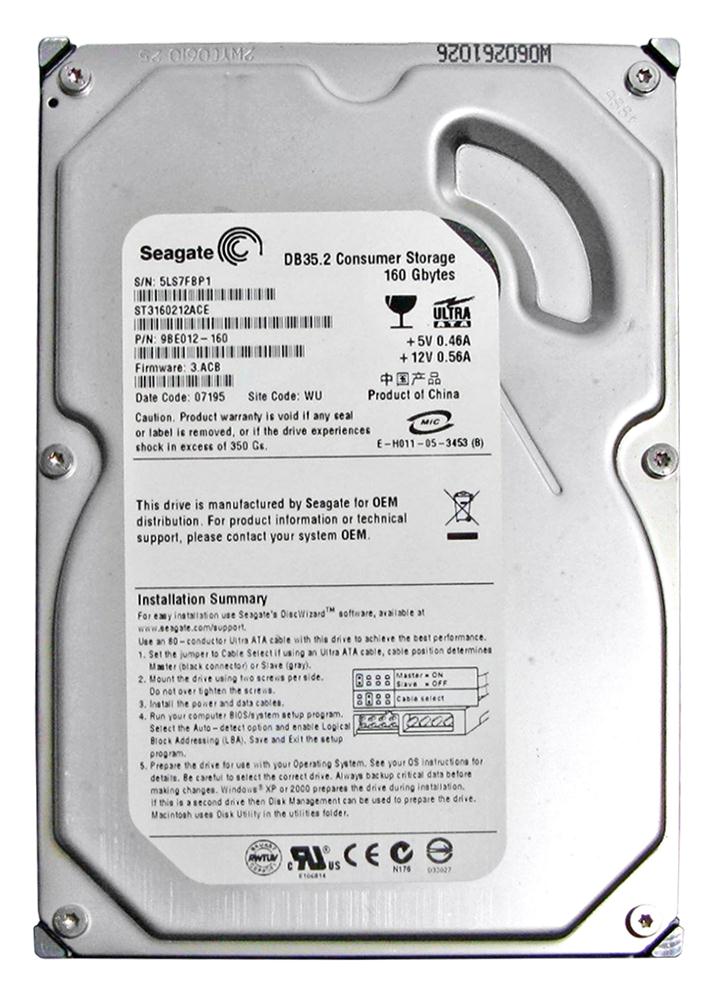 ST3160212ACE Seagate DB35 Series 160GB 7200RPM ATA-100 2MB Cache 3.5-inch Internal Hard Drive