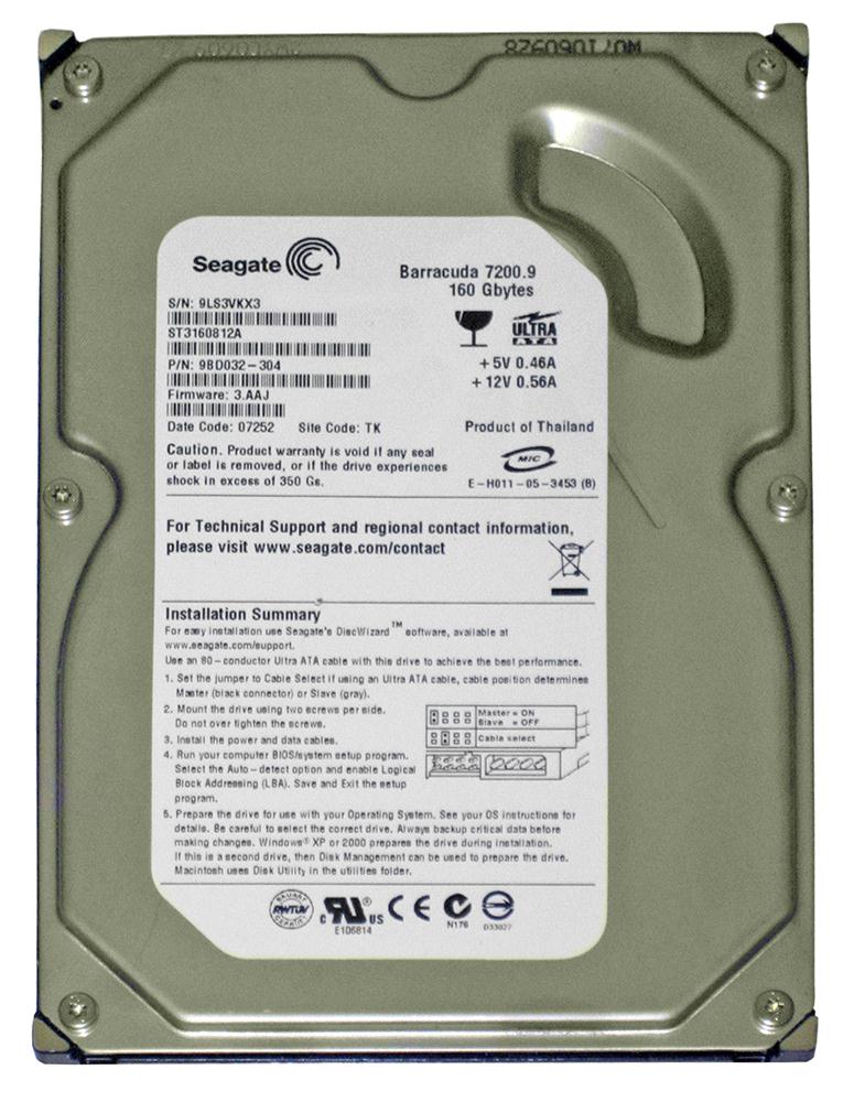 ST3160812A Seagate Barracuda 7200.9 160GB 7200RPM ATA-100 8MB Cache 3.5-inch Internal Hard Drive