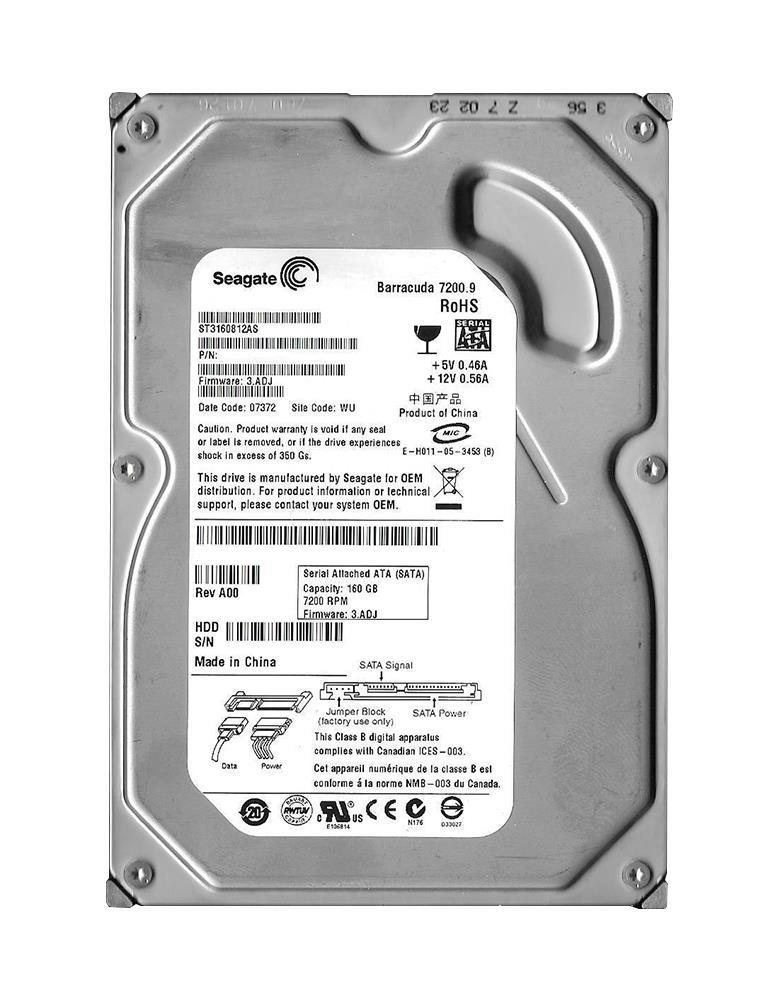 ST3160812AS-20PK Seagate Barracuda 7200.9 160GB 7200RPM SATA 3Gbps 8MB Cache 3.5-inch Internal Hard Drive (20-Pack)