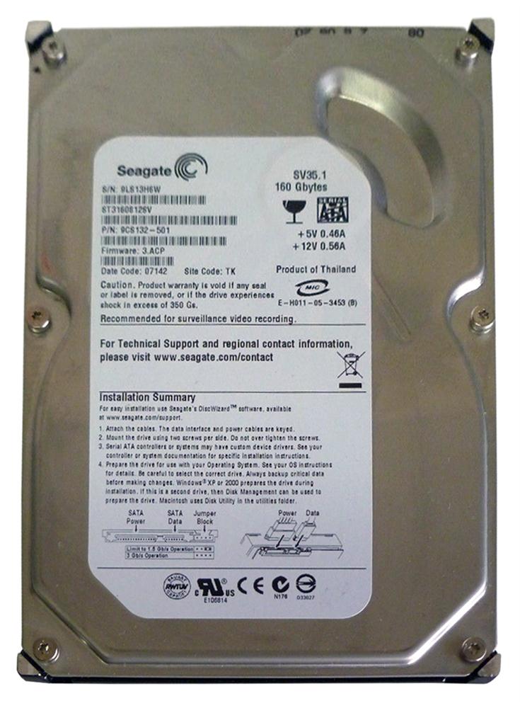 ST3160812SV Seagate SV35 Series 160GB 7200RPM SATA 3Gbps 8MB Cache 3.5-inch Internal Hard Drive