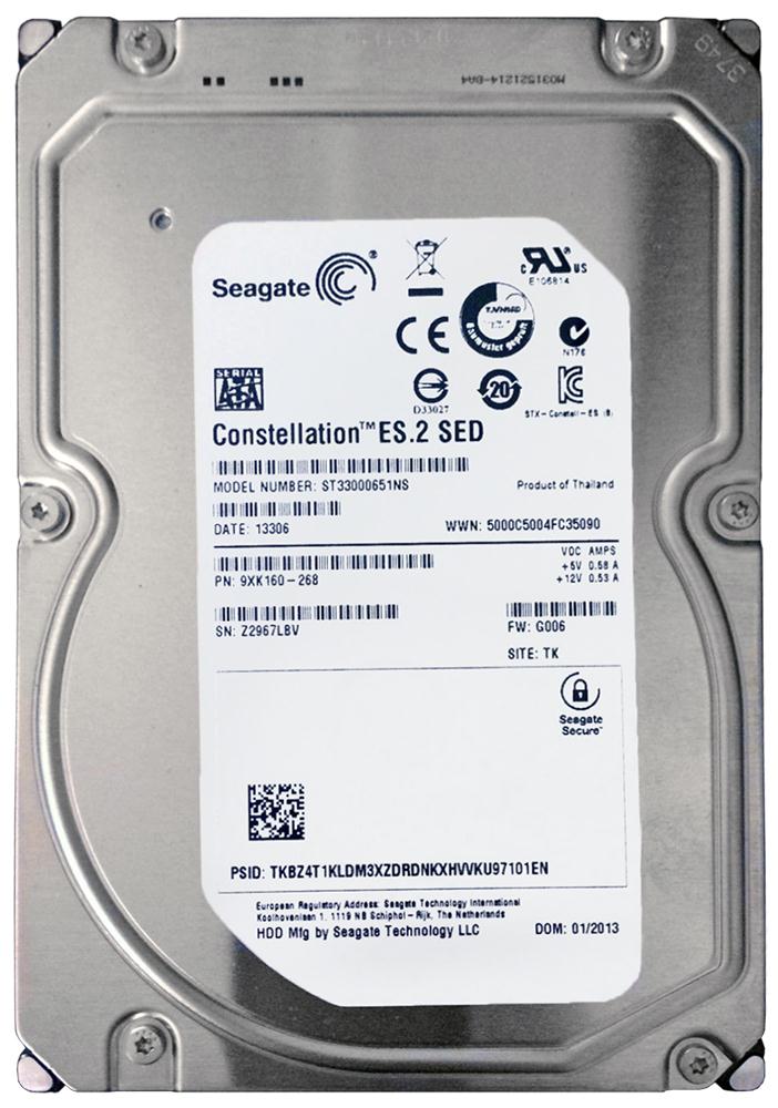 ST33000651NS Seagate Constellation ES.2 3TB 7200RPM SATA 6Gbps 64MB Cache 3.5-inch Internal Hard Drive