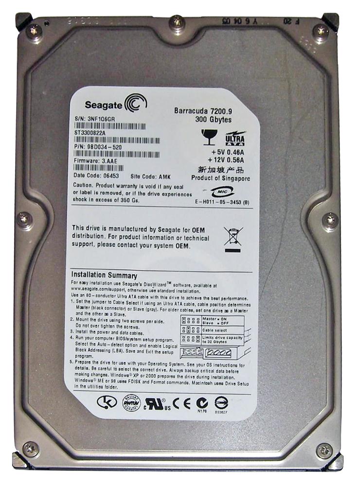 ST3300822A Seagate Barracuda 7200.9 300GB 7200RPM ATA-100 8MB Cache 3.5-inch Internal Hard Drive