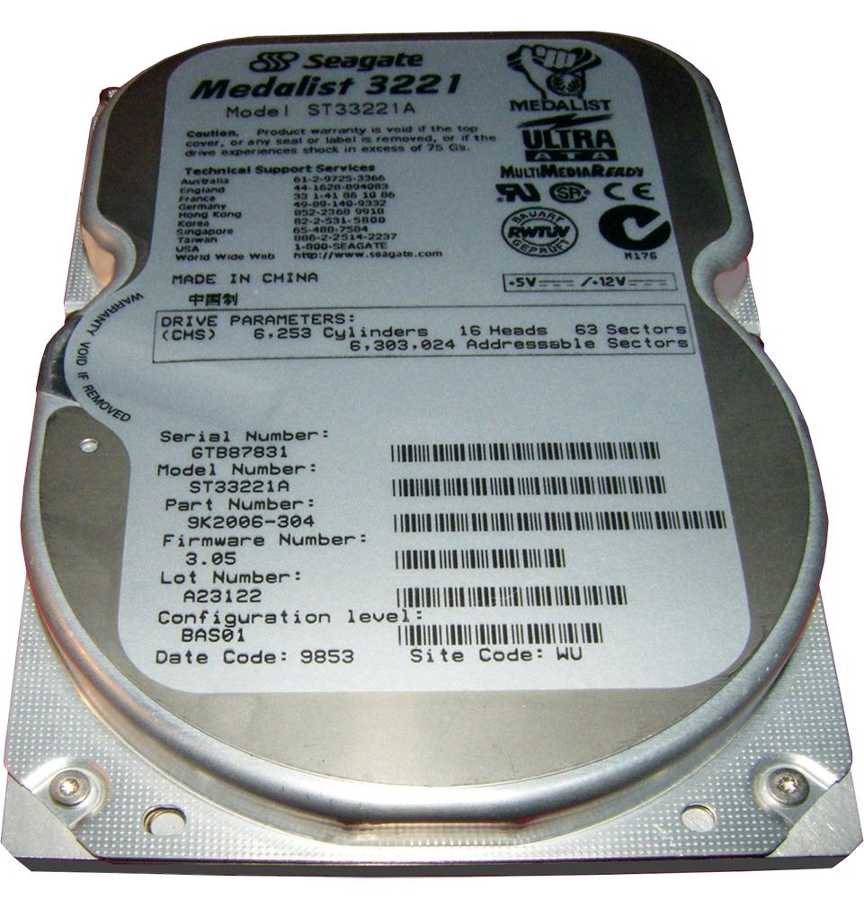 ST33221A Seagate Medalist 3221 3.2GB 5400RPM ATA-33 128KB Cache 3.5-inch Internal Hard Drive