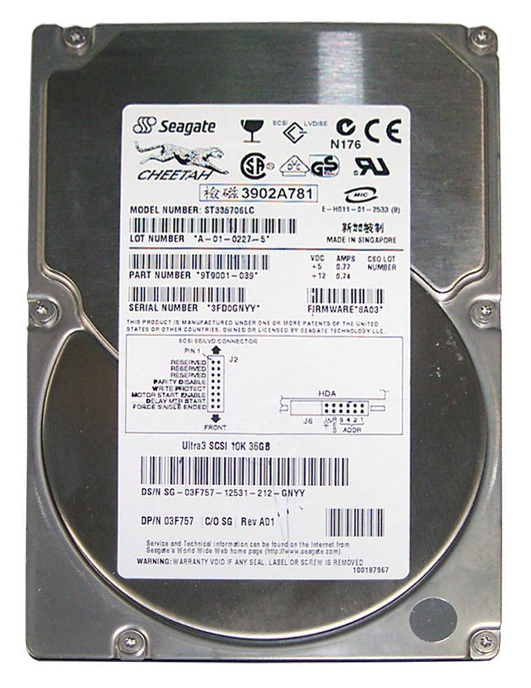 ST336706LC Seagate Cheetah 36ES 36.7GB 10000RPM Ultra-160 SCSI 80-Pin 4MB Cache 3.5-inch Internal Hard Drive