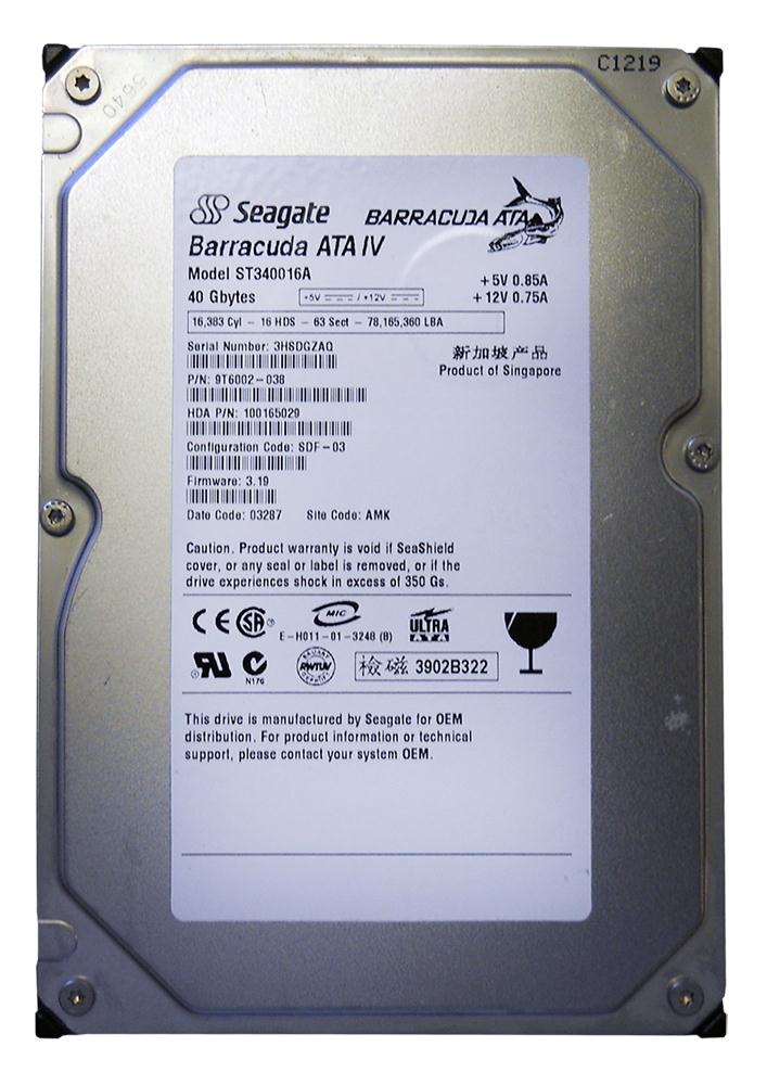 ST340016A Seagate Barracuda 40GB 7200RPM ATA-100 2MB Cache 3.5-inch Internal Hard Drive