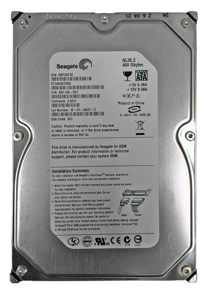 ST3400633NS Seagate NL35 400GB 7200RPM SATA 3Gbps 16MB Cache 3.5-inch Internal Hard Drive