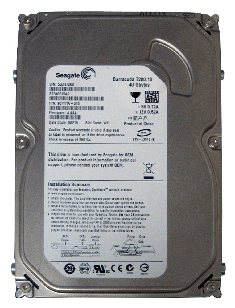 ST340215AS Seagate Barracuda 7200.10 40GB 7200RPM SATA 3Gbps 2MB Cache 3.5-inch Internal Hard Drive