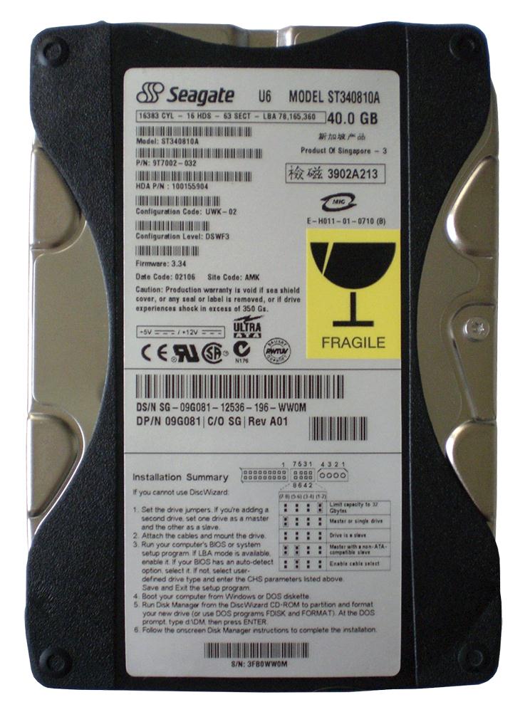 ST340810A Seagate U6 40GB 5400RPM ATA-100 2MB Cache 3.5-inch Internal Hard Drive