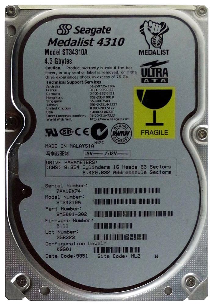 ST34310A Seagate Medalist 4310 4.3GB 5400RPM ATA-33 512KB Cache 3.5-inch Internal Hard Drive