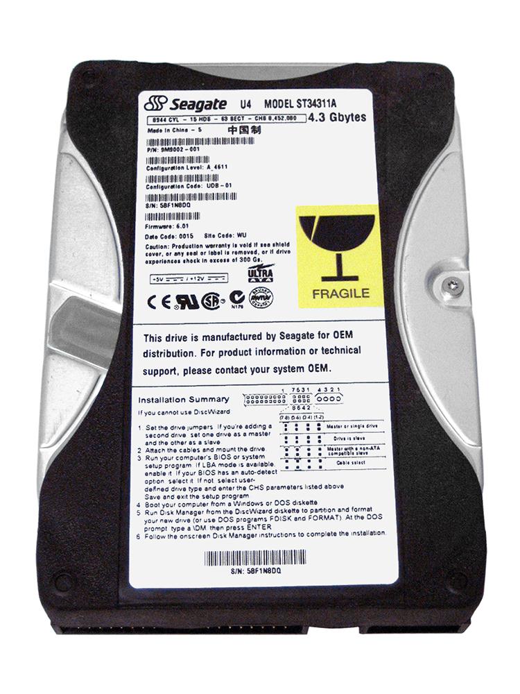 ST34311A Seagate U4 4.3GB 5400RPM ATA-66 256KB Cache 3.5-inch Internal Hard Drive