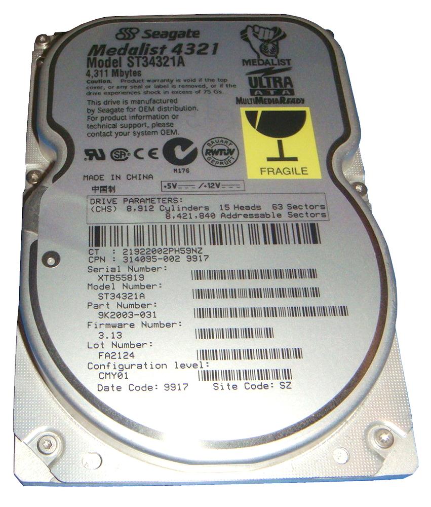ST34321A Seagate Medalist 4321 4.3GB 5400RPM ATA-33 128KB Cache 3.5-inch Internal Hard Drive