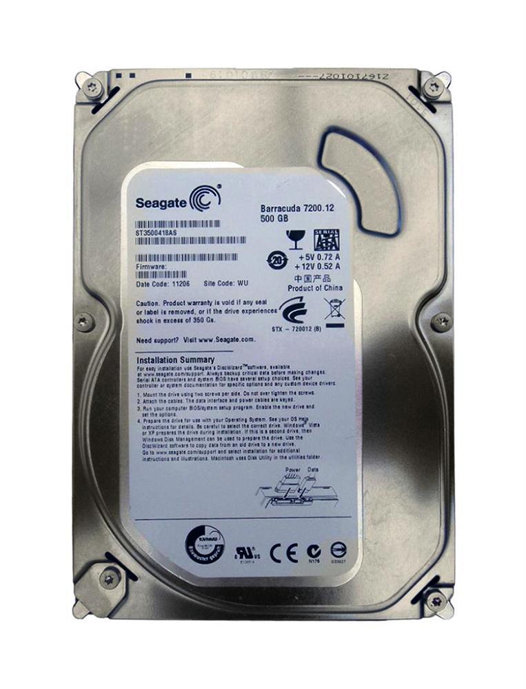 ST3500418AS Seagate Barracuda 7200.12 500GB 7200RPM SATA 3Gbps 16MB Cache 3.5-inch Internal Hard Drive