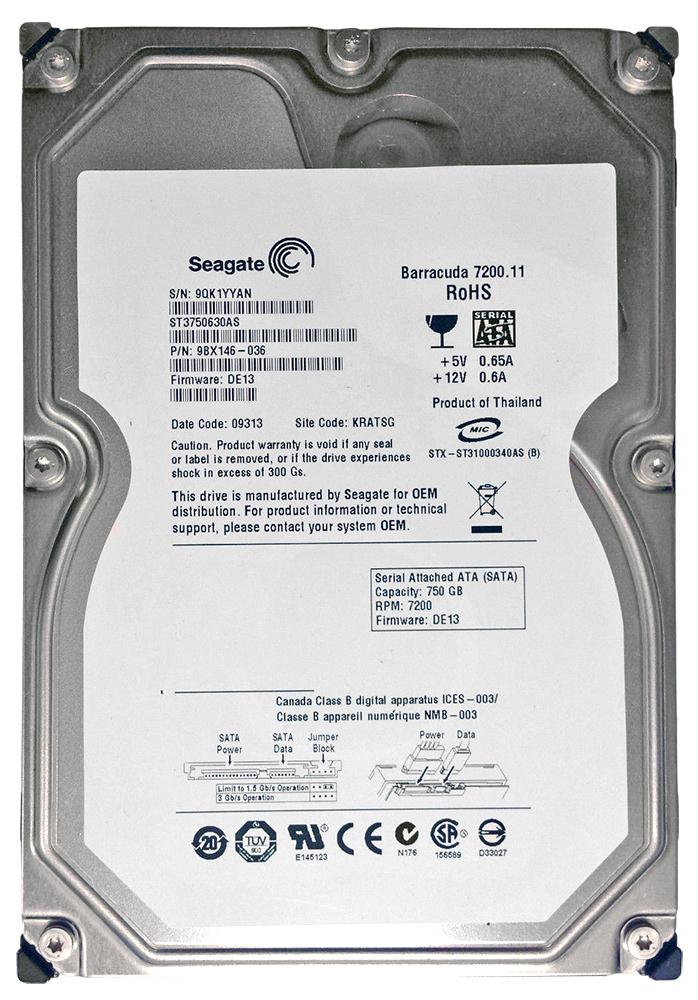 ST3750630AS Seagate Barracuda 7200.11 750GB 7200RPM SATA 3Gbps 16MB Cache 3.5-inch Internal Hard Drive