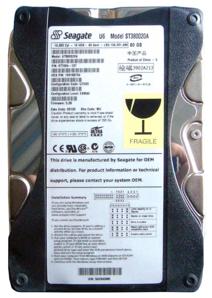 ST380020A Seagate U6 80GB 5400RPM ATA-100 2MB Cache 3.5-inch Internal Hard Drive