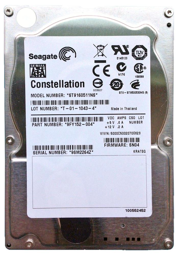 ST9160511NS Seagate Constellation 7200 160GB 7200RPM SATA 3Gbps 32MB Cache 2.5-inch Internal Hard Drive