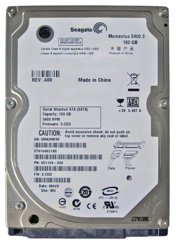 ST9160821AS Seagate Momentus 5400.3 160GB 5400RPM SATA 1.5Gbps 8MB Cache 2.5-inch Internal Hard Drive