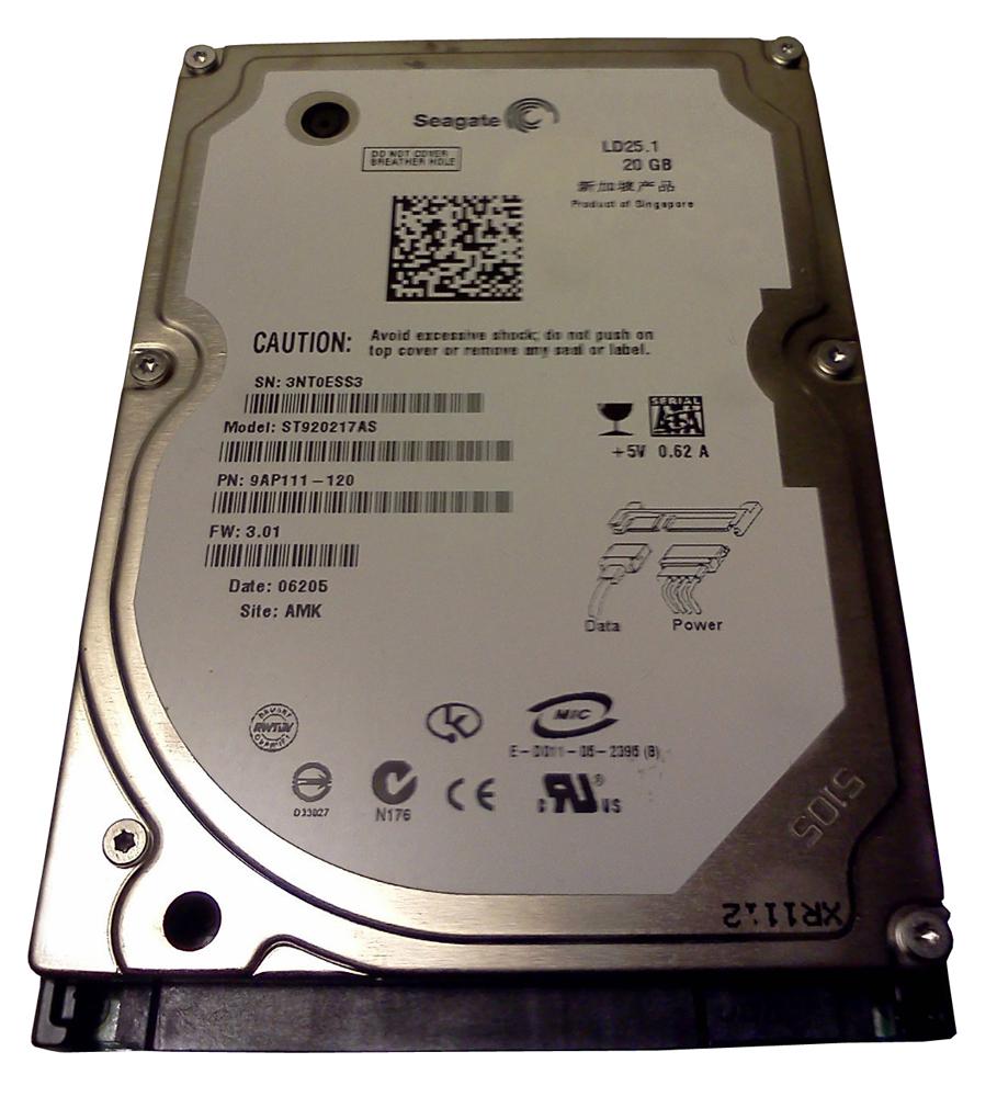 ST920217AS Seagate LD25 Series 20GB 5400RPM SATA 1.5Gbps 2MB Cache 2.5-inch Internal Hard Drive