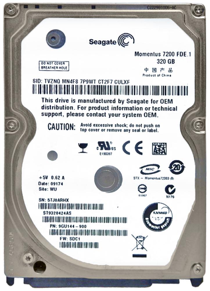 ST9320424AS Seagate Momentus 7200 FDE 320GB 7200RPM SATA 3Gbps 16MB Cache 2.5-inch Internal Hard Drive
