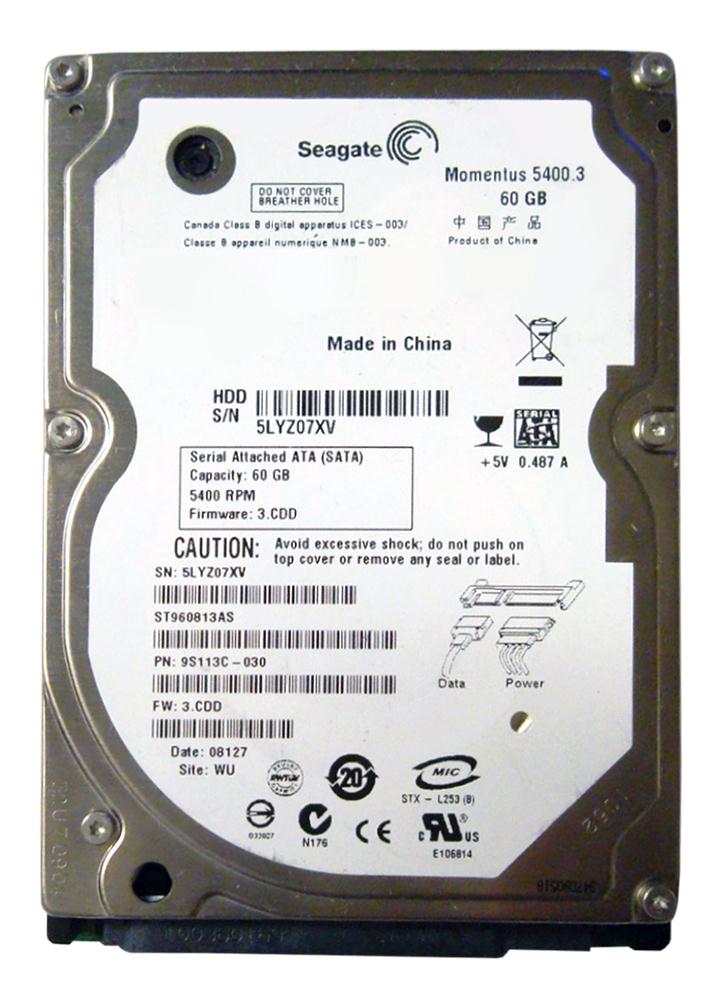 ST960813AS Seagate Momentus 5400.3 60GB 5400RPM SATA 1.5Gbps 8MB Cache 2.5-inch Internal Hard Drive