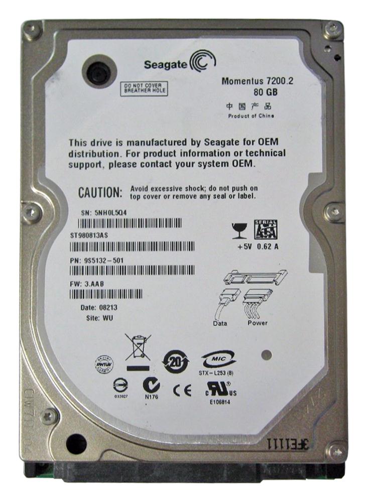 ST980813AS Seagate Momentus 7200.2 80GB 7200RPM SATA 3Gbps 8MB Cache 2.5-inch Internal Hard Drive