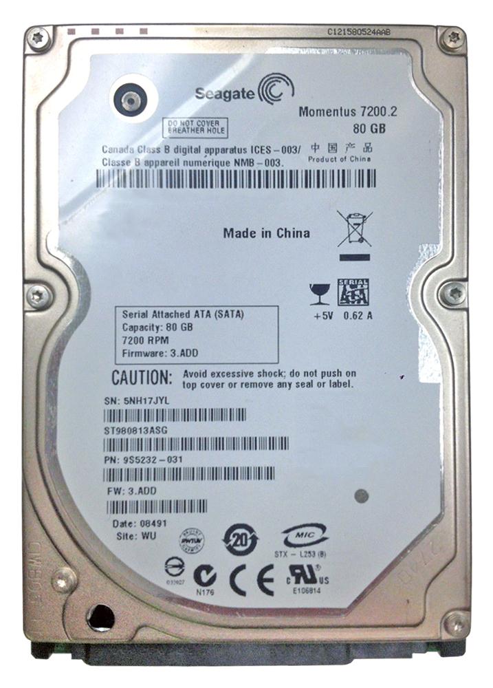 ST980813ASG Seagate Momentus 7200.2 80GB 7200RPM SATA 3Gbps 8MB Cache 2.5-inch Internal Hard Drive