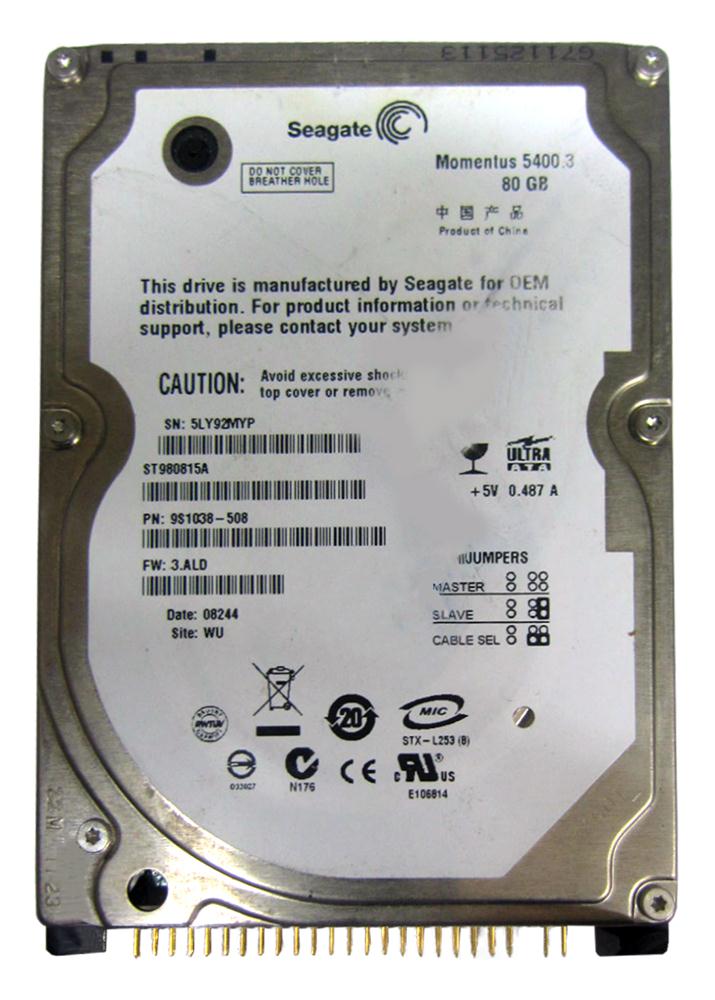 ST980815A Seagate Momentus 5400.3 80GB 5400RPM ATA-100 8MB Cache 2.5-inch Internal Hard Drive
