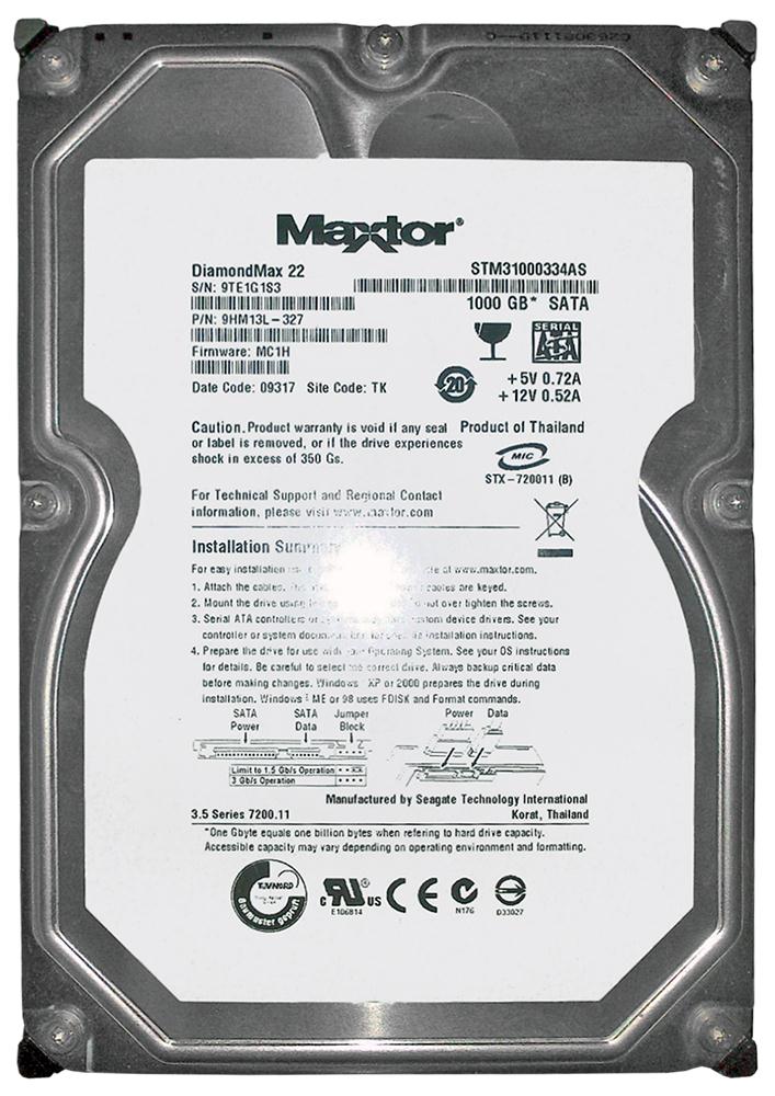 STM31000334AS Seagate DiamondMax 22 1TB 7200RPM SATA 3Gbps 32MB Cache 3.5-inch Internal Hard Drive