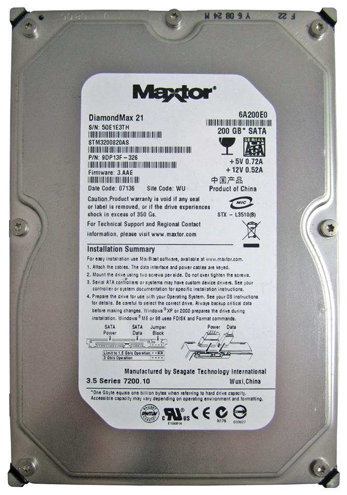 STM3200820AS Seagate DiamondMax 21 200GB 7200RPM SATA 3Gbps 8MB Cache 3.5-inch Internal Hard Drive
