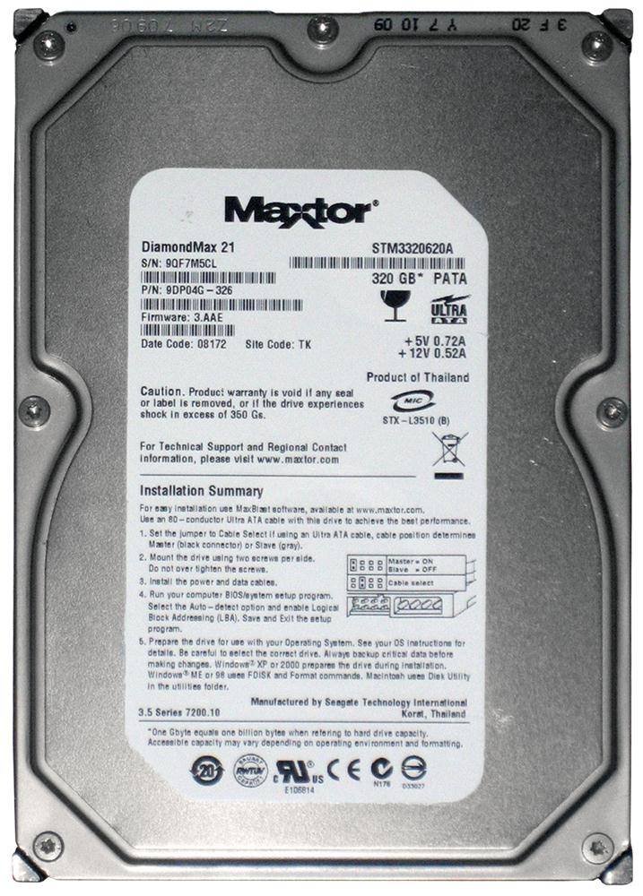 STM3320620A Seagate DiamondMax 21 320GB 7200RPM ATA-100 16MB Cache 3.5-inch Internal Hard Drive