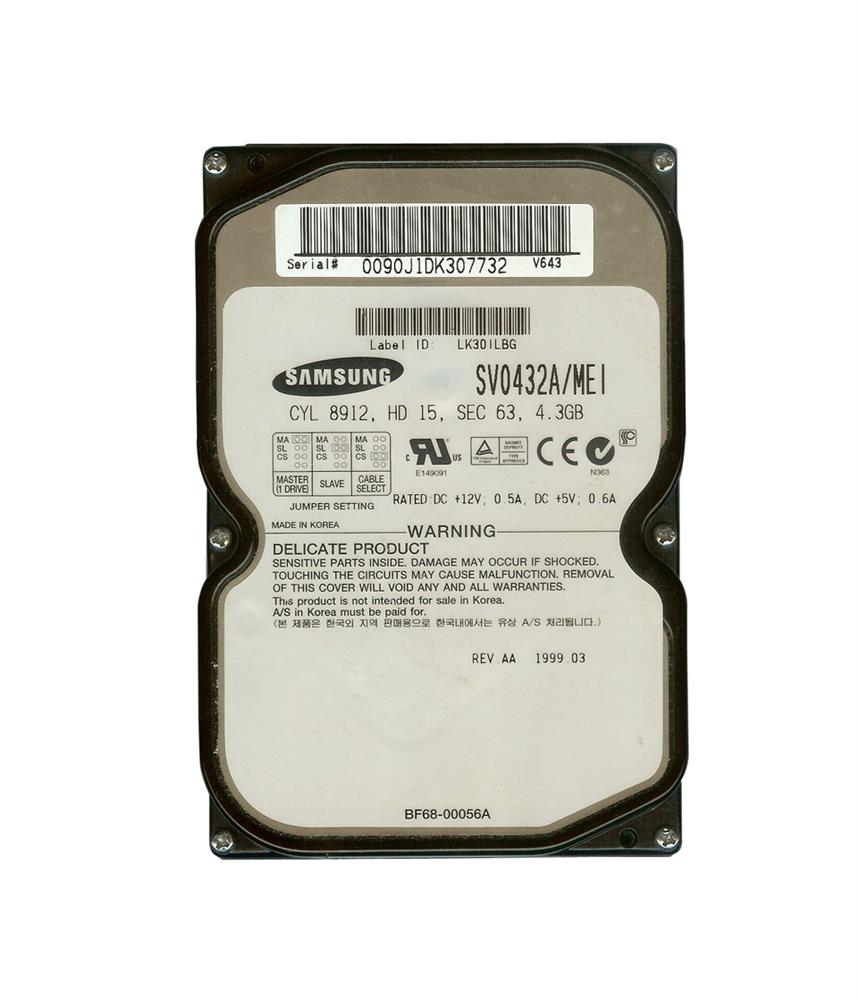 SV0432A/MEI Samsung Voyager 6 4.3GB 5400RPM ATA-33 512KB Cache 3.5-inch Internal Hard Drive